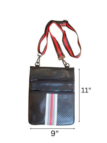 Image of Dallas Hill Mini Crossbody Handbag for Women, Black Crossbody Purse with Red & Silver Stripe,Adjustable Shoulder Strap