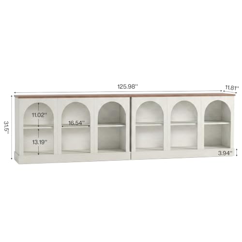 Image of Tribesigns Farmhouse Console Table Set of 2, Extra Long Entryway Table with 3 Tier Storage, Wooden Rectangular Sofa Table Behind The Couch for Entrance, Hallway, Living Room, Off-White and Brown