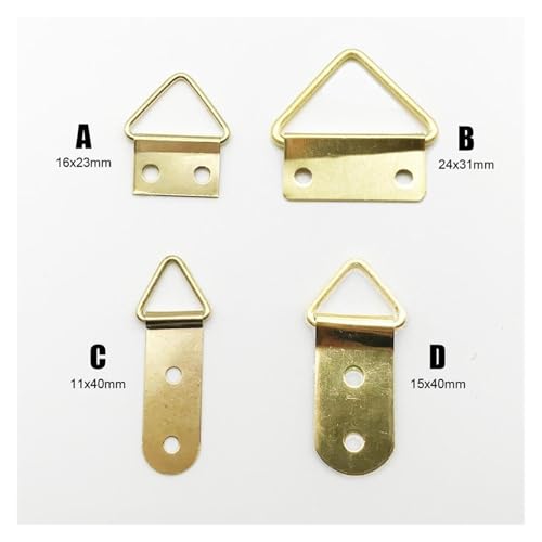 Image of CHATROOM 50pcs Golden Triangle D-Ring Photo Picture Frame Hanger Hang Oil Painting Mirror Art Work Hooks Double 2 Holes with Screws(B 24x31mm)