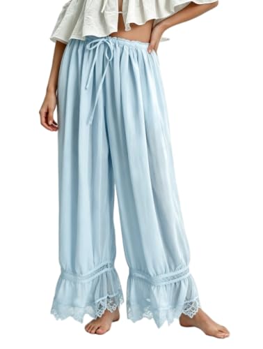 Image of UAURORAO Women Lace Trim Bloomer Pants Flowy Culottes Pantaloons Bloomers