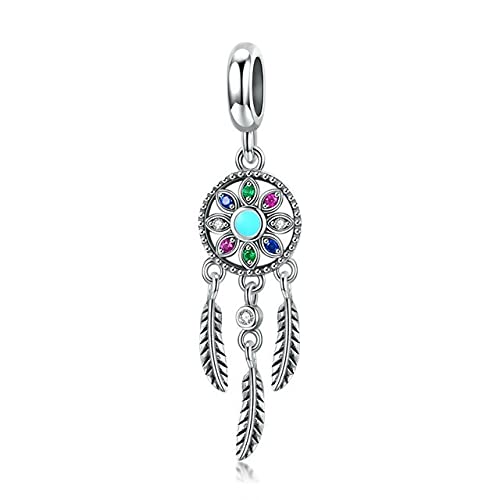 Abalorio atrapasueños de Plata de Ley 925 con diseño bohemio para pulseras