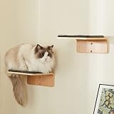 LIORCE 2 Set Cat Wall Steps - Wooden Cat Climbing Shelf for Wall - Cats Wall Stairs with Scratching Mat - Wall Mounted Cats Furniture for Jumping, Playing, and Lounging