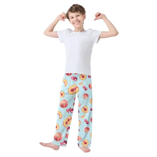 Peach Cherry Boys Pants Boys Athletic Pants Long Pant for Boywith Pockets Wide-Leg Size 6-14Y3