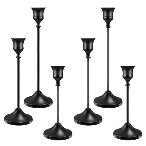 Candlestick Holders 6 PCS Metal Taper Candle Holders, KSWING Black Candle Stick Holders Set, Perfect for Table Centerpiece Mantel Party Wedding Christmas Home Decor, Set of 6