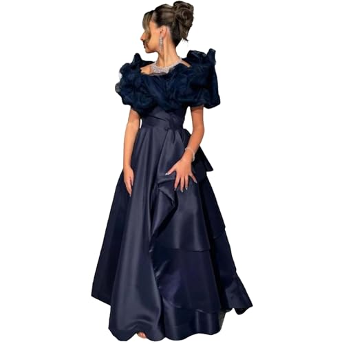 Women’S Off-Shoulder Evening Dress|Voluminous Skirt Formal Gown in Dark Blue|Elegant