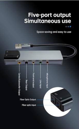 Image of 6 in 1 Portable Multi-Functional USB External Sound Card with SPDIF Optical Output, AC-3 for 7.1 & 5.1 Channel Audio Surround Sound, 48KHz Sampling,Supports AES /EBU, IEC60958, S /PDIF