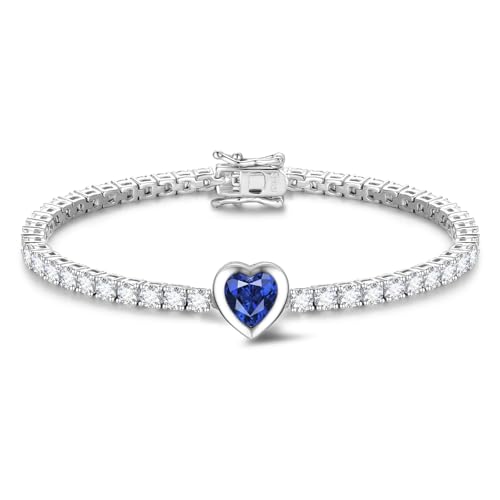 FANCIME 7mm Heart Birthstone Tennis Bracelet for Women Fine Jewelry Wedding Bridal Prom Birthday Gift for Women Her, Length 7 Inch
