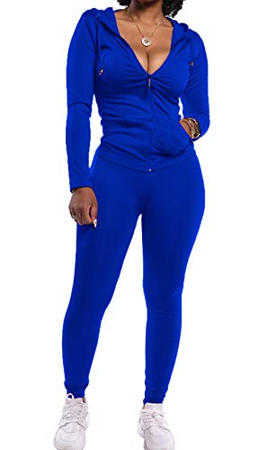 PRETTYGARDEN Women's Two Piece Tracksuit Set Long Sleeve Zipper Hoodie Jacket with Sweatpants Sweatsuit Jogger Workout Set Blue