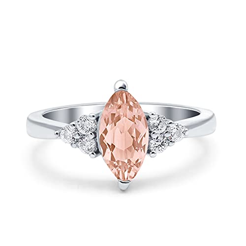 Blue Apple Co. Vintage Art Deco Marquise Wedding Engagement Bridal Ring Simulated Cubic Zirconia 925 Sterling Silver