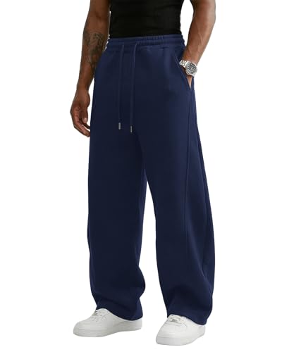Image of Wangdo Men's Baggy Sweatpants Wide Leg Lounge Cotton Jogging Pants Casual Elastic Waist Joggers with Pockets