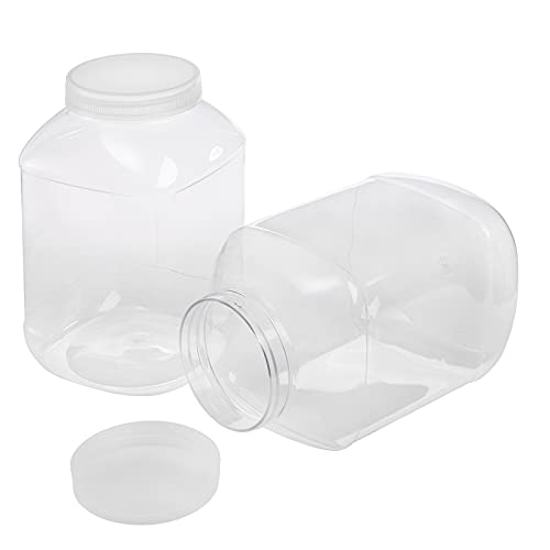 ZOOFOX 2 Pack Clear Plastic Jars, 1.5 Gallon Square Storage Containers with Screw-On Lids, Refillable Empty Jars for Kitchen & Household Storage of Dry Goods, Peanut, Candy, Airtight