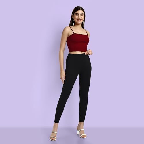 Image of ONE SKY Women Ankle Length Leggings | Premium Cotton Modal Spandex Blend | High Waist Stretchable & Bio-Washed Fabric | Colour-Lock | Ethnic Leggings for Women