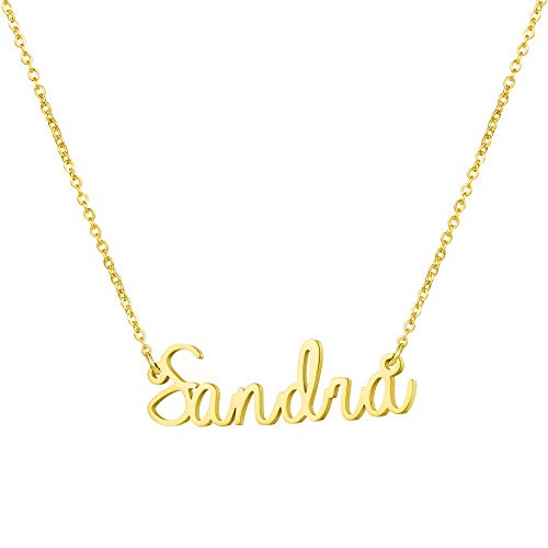 Yiyang Name Necklace for Girls 18K Gold Plated Stainless Steel Jewelry Personalized Birthday Gift for Women Sandra