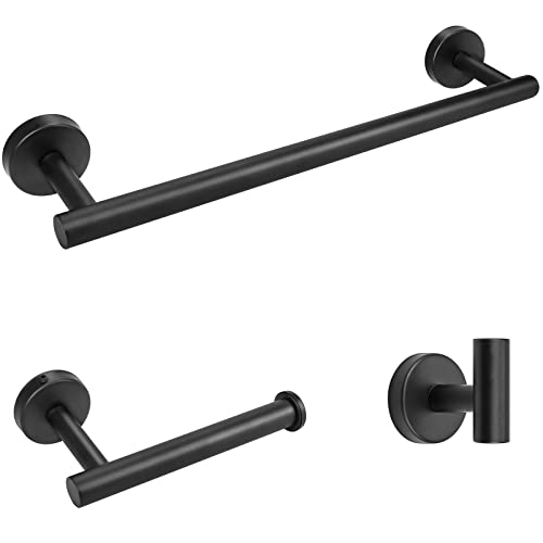 Lot de 3 accessoires de salle de bain en acier inoxydable - Barres porte-serviettes murales pour salle de bain - Porte-rouleau de papier toilette - Porte-manteau et porte-serviettes - Noir Cover