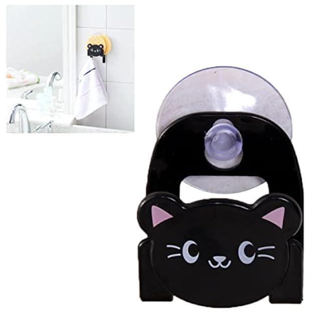 Sink Caddy Suction Cup Holder, Cartoon Sponge Holder Kitchen Sink Caddy Suction Cup Mutifunctional Drain Wall Rack for Sponges Soap Scrubbers Cleaning Brush Black Cat