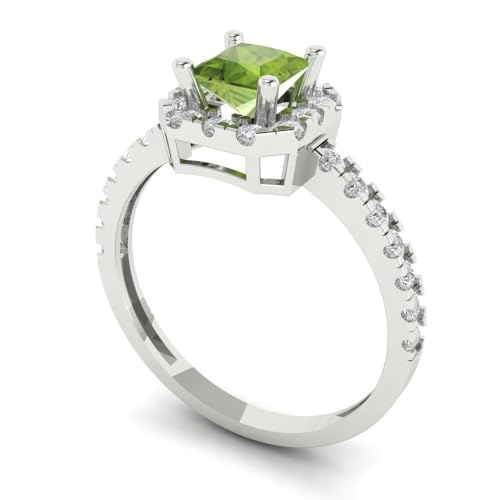 Clara Pucci 0.89 CT Princess Cut Natural Peridot Ring for Women in 14K White Gold, Halo Proposal Wedding Anniversary Designer Bridal Ring, Womens Solid Gold Ring2