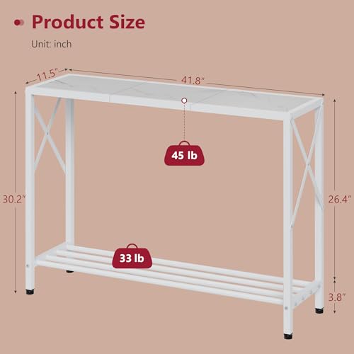 Tajsoon Console Table 41.8”, 2-Tier Entryway Table Narrow Sofa Table with Shelves, Entrance Table with Stable X-Frame, for Entryway, Hallway, Living Room, Foyer, Corridor, Office, White by Tajsoon - Used condition - Image 6