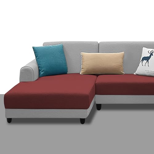 Image of Kraven LHS 4 Seater L Shape Sofa Set for Living Room (Maroon Grey Fabric) Premium Fabric Sofa