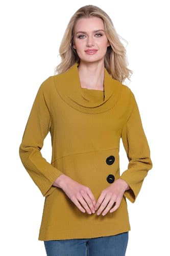 Image of Ali Miles Women's Woven Pucker Fabric Tunic Cowl Neck Button Details