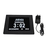 I Farmaci per l'orologio Digitale Ricordano l'orologio del Calendario del Giorno Digitale, 8 Lingue Display Time LCD di Grandi Dimensioni, Auto Dimmable per gli Anziani (Spina europea)