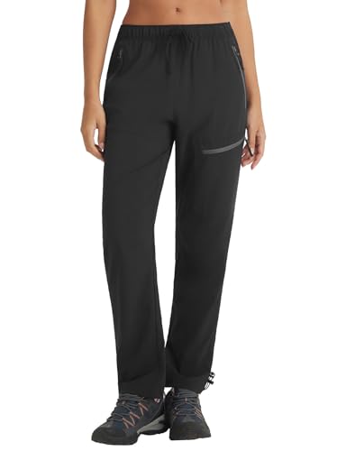 baleaf Womens Trousers Hiking Walking Water Resistant Lightweight Quick Dry Cargo Pants with Zip Pockets UPF 50+ UV Protection Black XL