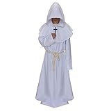 Adults Medieval Priest Costume Renaissance Friar Monk Wizard Cosplay Hooded Robe Long Gown Halloween...