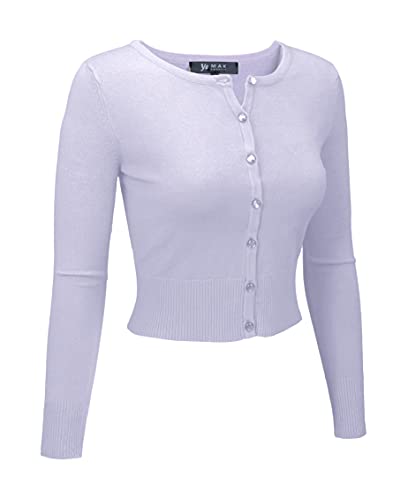 Image of Women's Cropped Cardigan Sweater - Long Sleeve Crewneck Basic Classic Casual Button Down Knit Soft Lightweight Top