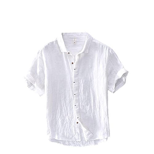 Chemise en lin coupe ajustée homme col rabattable blanc XXL