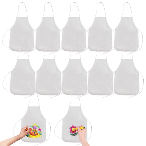 RRigo Tablier Enfant, 12 Pièces Blouses et Tabliers d'artistes pour Enfants, Tablier pour Cuisson Peinture Artisanat Jardinage (Blanc)