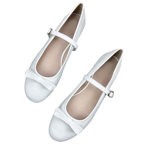 INEELUYI Women's French Buckle with Small Bow Decoration Round Toe Mary Jane Ballet Shoes