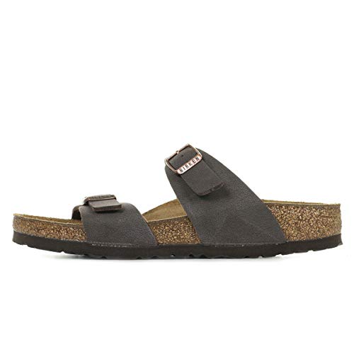 Image of Birkenstock Women's Heels Open Toe Sandals, Brown Marron Brushed Marron Habana Marron Brushed Marron Habana, 5.5 Narrow