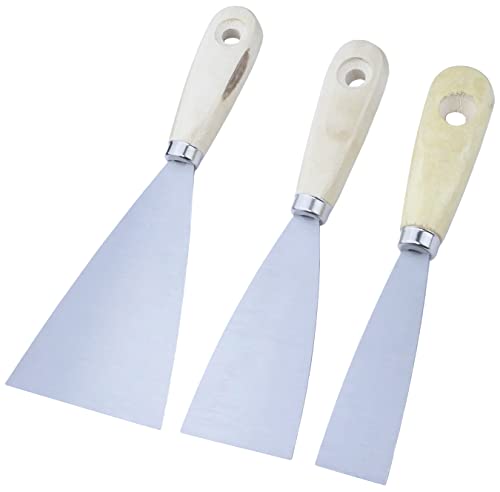 AERZETIX - C55122 - Lot de 3 Spatules universelles 30/50/80 mm - couteau à mastic peinture maçonnerie - grattoir papier peint/enduit - outil de plâtrier/plaquiste/maçon - poignée en bois