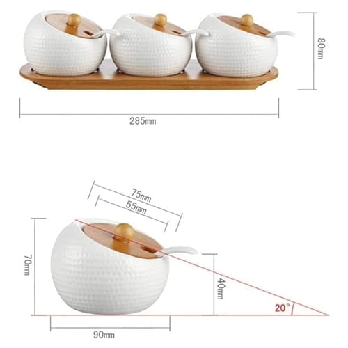 Image of Ceramic Condiment Pots, Set of 3 Condiment Spice Jar Container with Bamboo Lids and Spoon, Seasoning Spice Jar Pots for Kitchen, Coffee Bar, White