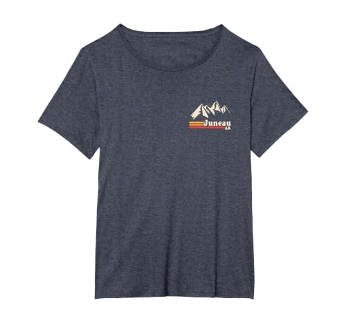 Retro Juneau Alaska AK Mountain T-Shirt, Women's Plus, Heather Blue, 2X