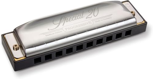 Hohner Special 20 Harmonica, 10 Holes Major C Bundle with Hard Case, Mini Harmonica Necklace and Juliet Music Polishing Cloth (C Bundle)