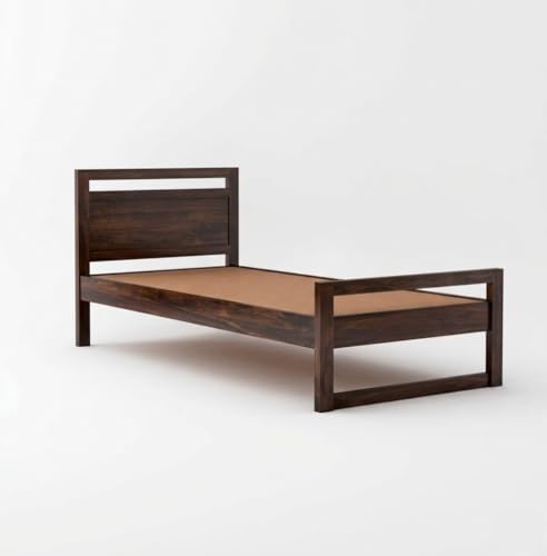Image of Solid Sheesham Wood Bed 6.5X3 ft Single Bed Without Storage for Bedroom - Single Cot Wooden BedSingle Size for Living Room Guest Room - 12 Month Warranty (Walnut Finish)