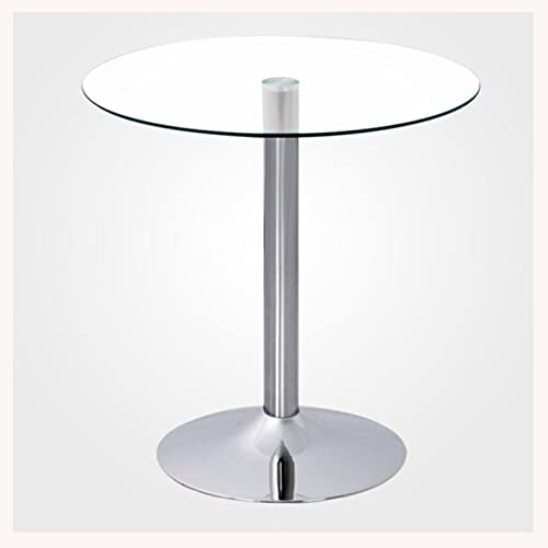 Table de salle à manger ronde moderne avec plateau en verre 80 cm de diamètre Base chromée Couleur transparente Idéal pour la cuisine ou le petit déjeuner...