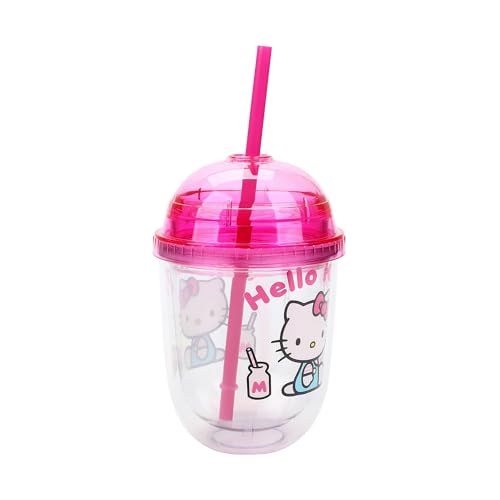 Tasse double paroi Hello Kitty gobelet plastique réutilisable rose 388ml
