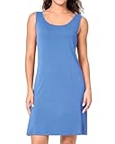 BAMBOO COOL Tank Nightgown for Women Sleeveless Sleepshirts with Wide Strap Chemise Night Dress Ocean Blue