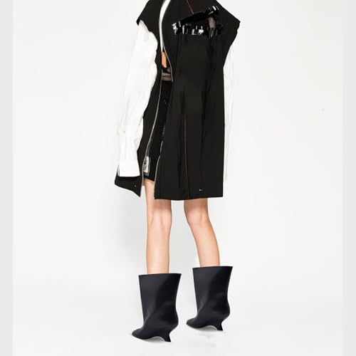 MAVMAX Peep Toe Ankle Heel Wide Calf Boots Stylish Mid-Tube Boot Chunky Stacked Heels Women's Open Square Wedge Heel Boot for Women4