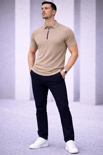 Image of Mack Jonney Men Ribbed Polo T-Shirt | Regular Fit | Half Sleeve | Zip Collar Casual T-Shirt-MJ-94