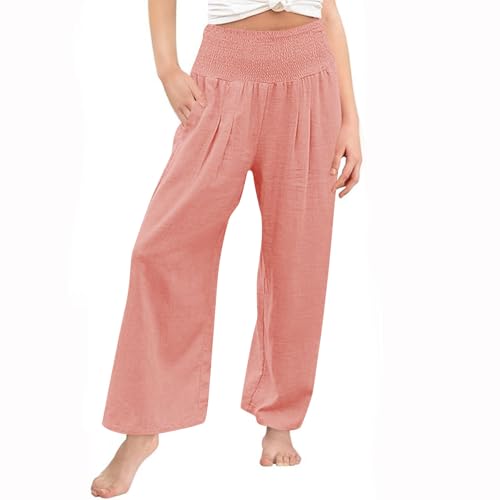 Girls Linen Palazzo Pants Summer Boho Wide Leg High Waist Casual Lounge Pant Beach Travel Vacation Outfits3