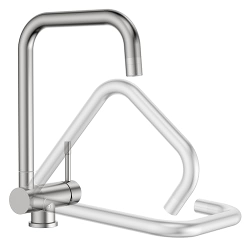 SREWOHS PRO Wasserhahn Spüle Küche - 180° Klappbar Vorfenster Küchenarmatur Mischbatterie 360° Schwenkbarer Auslauf, Edelstahl Flexibel Spültischarmatur,Wasserhahn mit 2 Strahlarten für Einlochspüle