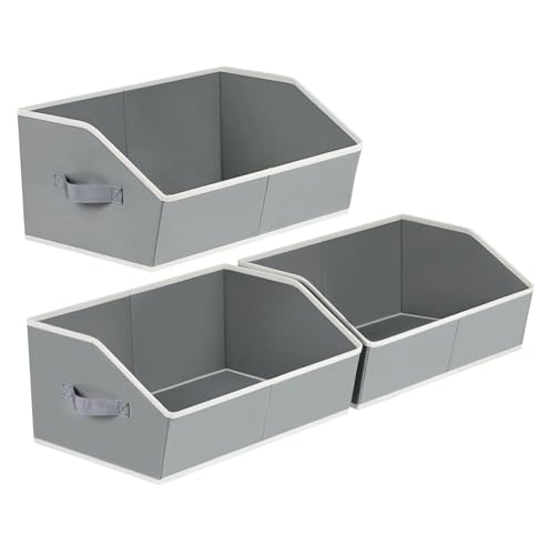 Image of Homsorout Trapezoid Closet Shelf Organizer - Large Baskets for Organizing, Fabric Storage Cubes for Shelves, Storag Organizers Bins for Clothes, Blankets, 3 Pack, Grey