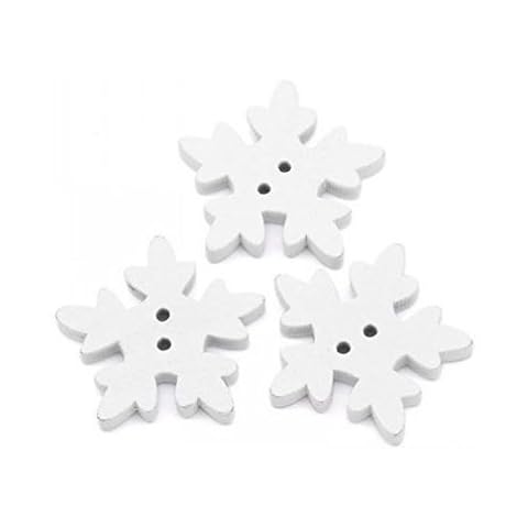 White Wooden Snowflake Christmas Buttons (18mm - Pack of 50 Buttons) Cover