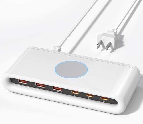 VPSUN 100W USB C Charging Station for Multiple Devices,6 Port USB C Charger Block Fast Charging Dock for iPhone/iPad/Samsung/Pixel/LG, No Wireless Charging