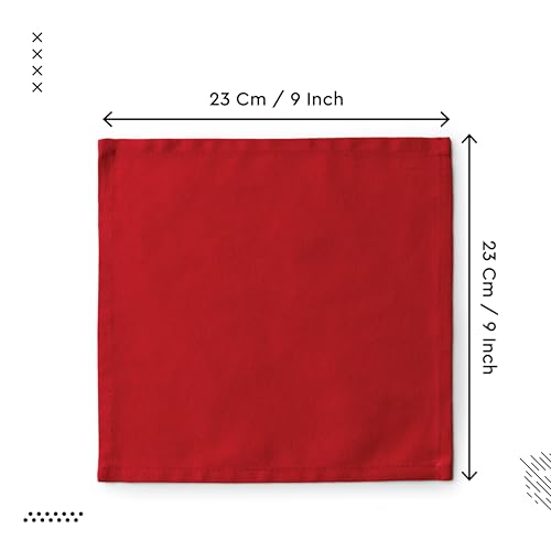 Image of Encasa XO Dining Cocktail Napkins 12 pcs (1 Dozen) Set of Large 23x23 cm (9 inchx9 inch) - Deep Red - Absorbent Heavy Cotton Party Fabric Machine Washable for Home Restaurant Banquet & Hotel