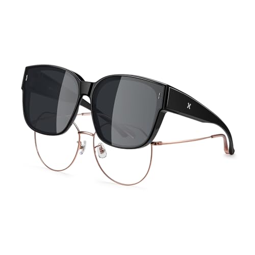LOHO Polarized Sunglasses Over Glasses Women, Glasses Wearers Fit Over Glasses Sunglasses For Women & Men, TR90 Oversized Square Shades with UV400 for Driving, Fishing & Outdoor Activities