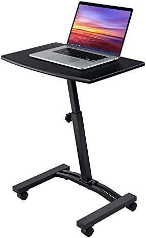 Seville Classics Airlift Height Adjustable Mobile Rolling Laptop Cart Computer Workstation Desk Table for Home, Office, Classroom, Hospital, w/Wheels, Flat (24") (New Model), Black