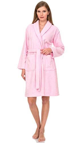 TowelSelections Womens Robe 100% Cotton Short Terry Shawl Bathrobe Small Ballerina Pink